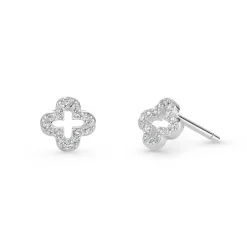 Beaverbrooks Silver Cubic Zirconia Clover Stud Earrings