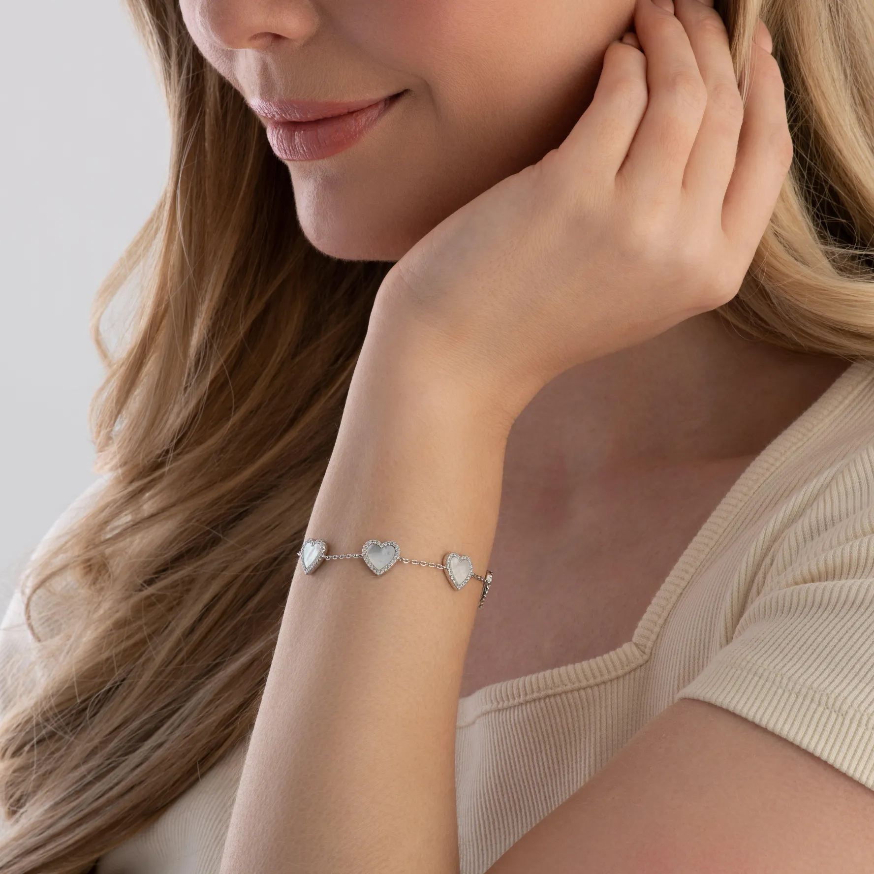 Beaverbrooks Silver Cubic Zirconia Mother of Pearl Heart Bracelet