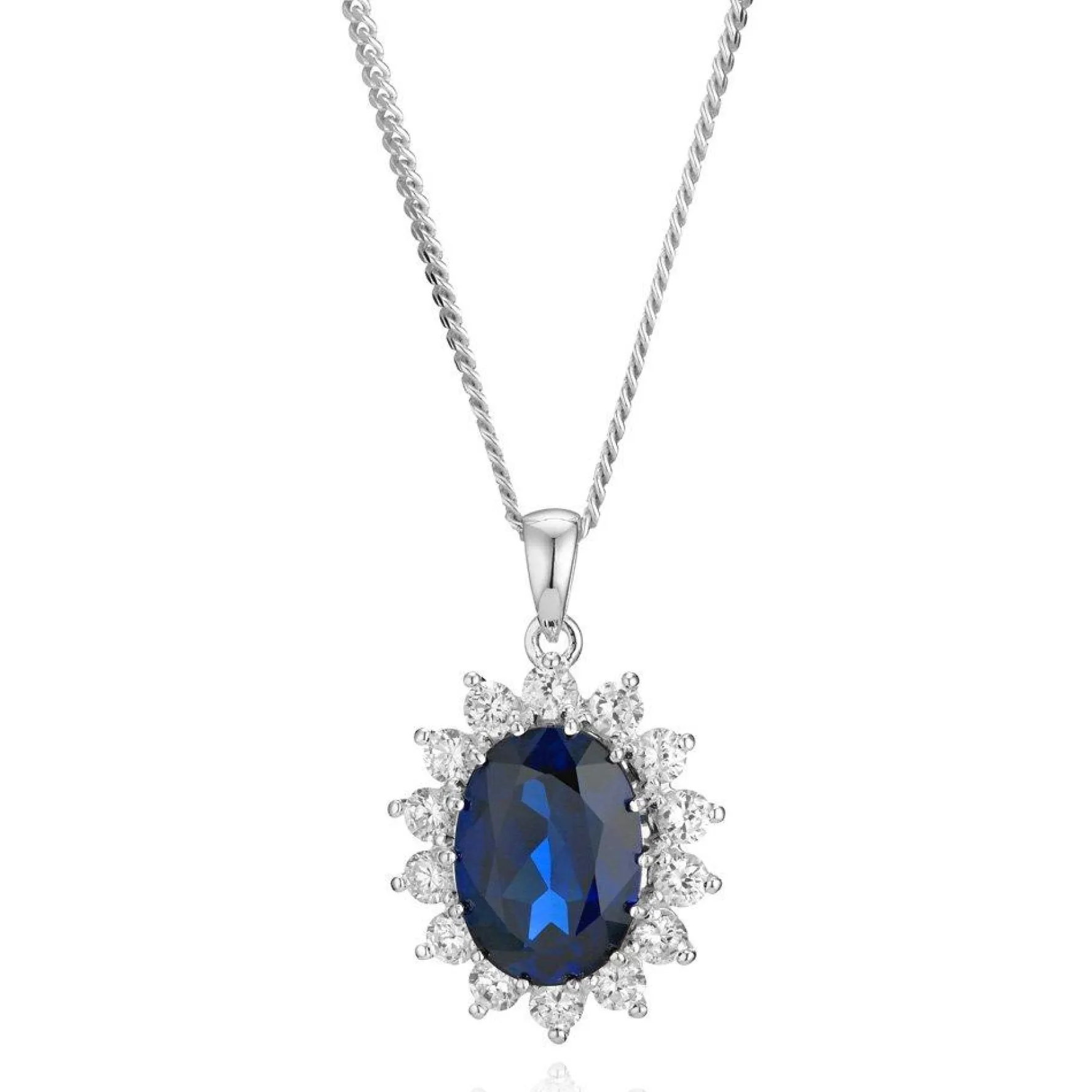 Beaverbrooks Silver Cubic Zirconia and Synthetic Sapphire Pendant