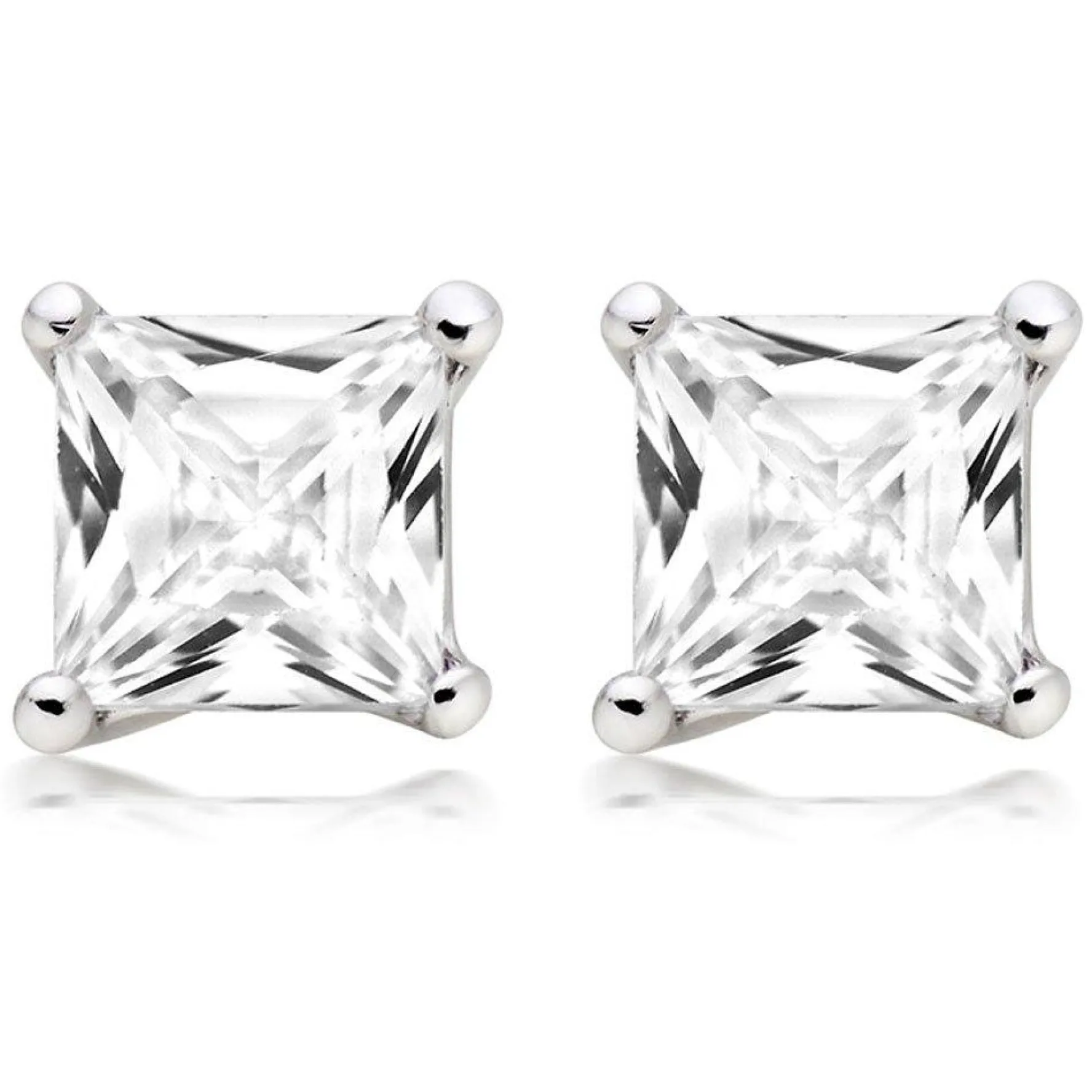 Beaverbrooks Silver Princess Cut Cubic Zirconia Stud Earrings