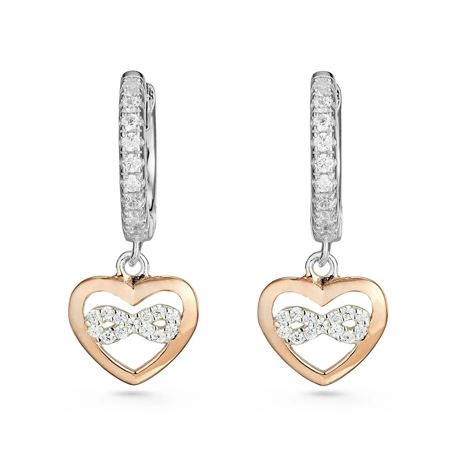 Beaverbrooks Silver Rose Gold Plated Cubic Zirconia Heart Huggie Hoop Earrings