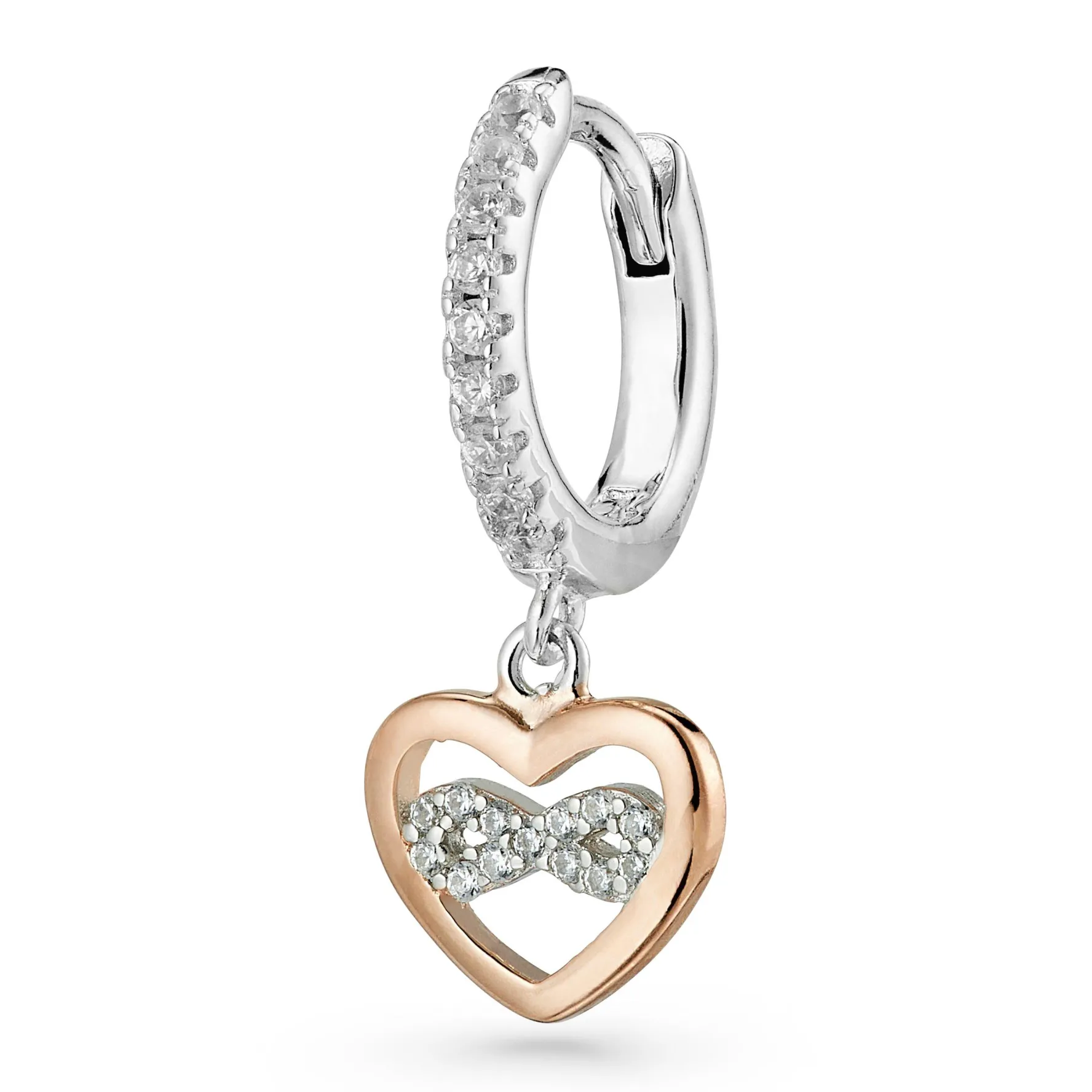 Beaverbrooks Silver Rose Gold Plated Cubic Zirconia Heart Huggie Hoop Earrings