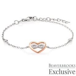 Beaverbrooks Silver Rose Gold Plated Cubic Zirconia Infinity Heart Bracelet