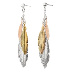 Beaverbrooks Silver, Rose Gold Plated and Gold Plated Feather Drop Earrings