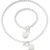 Beaverbrooks Silver T-Bar Heart Necklace and Bracelet Set