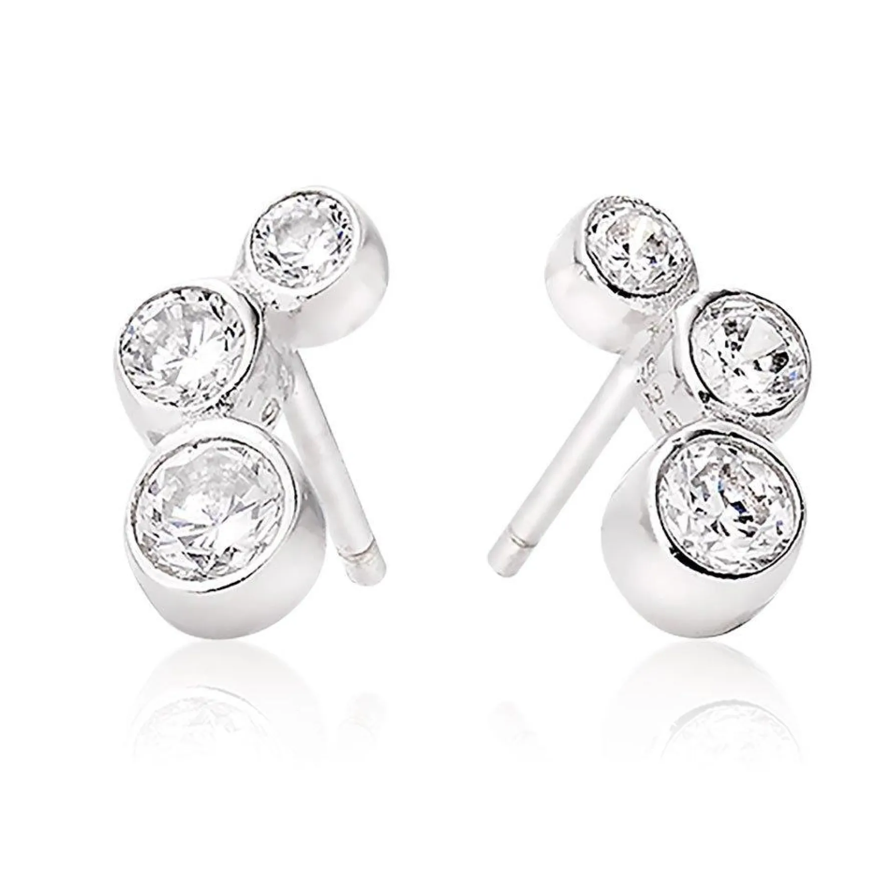 Beaverbrooks Silver Triple Cubic Zirconia Rubover Earrings