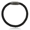 Beaverbrooks Stainless Steel Black Leather Plait Men's Bracelet
