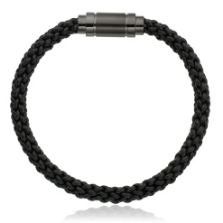 Beaverbrooks Stainless Steel Black Leather Plait Men's Bracelet