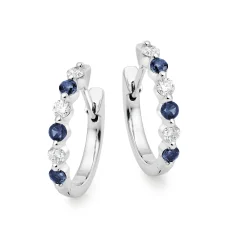 Beaverbrooks Starlit 18ct White Gold Diamond Sapphire Hoop Earrings