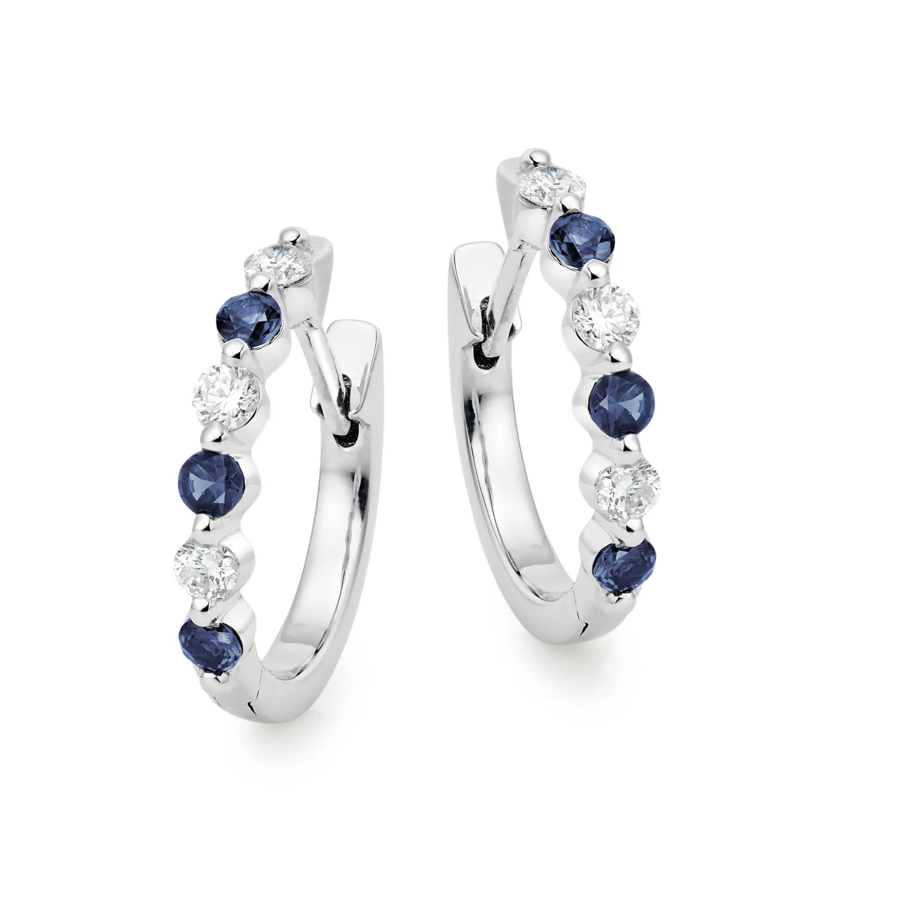 Beaverbrooks Starlit 18ct White Gold Diamond Sapphire Hoop Earrings