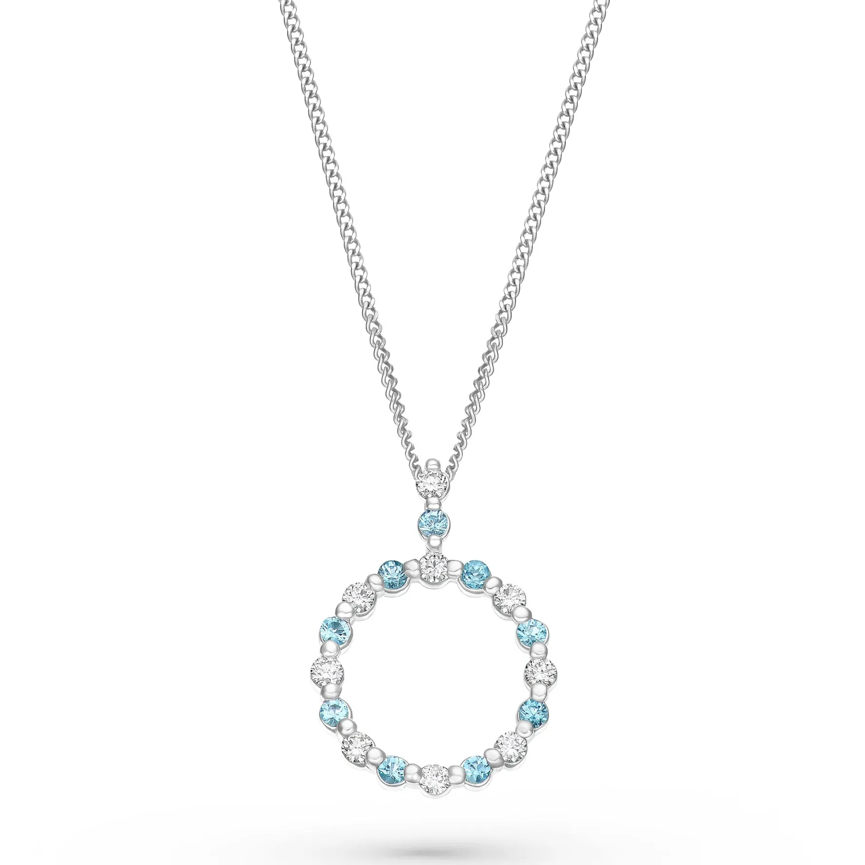 Beaverbrooks Starlit 9ct White Gold Diamond Aquamarine Pendant
