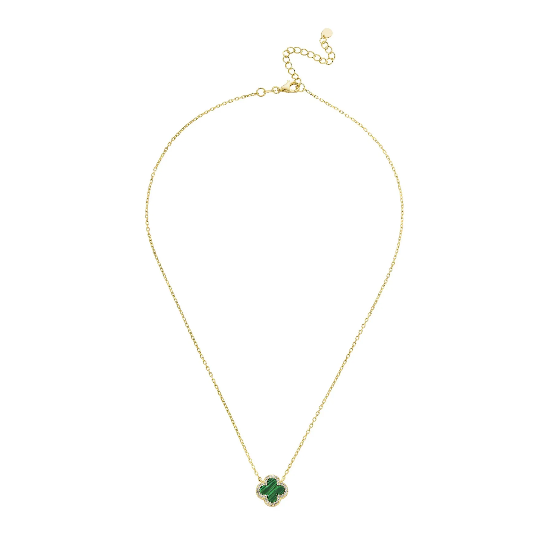 Beaverbrooks Yellow Gold Plated Cubic Zirconia Malachite Clover Necklace