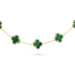 Beaverbrooks Yellow Gold Plated Cubic Zirconia Malachite Clover Bracelet