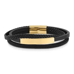 Beaverbrooks Yellow Gold Plated Leather Men’s Bracelet