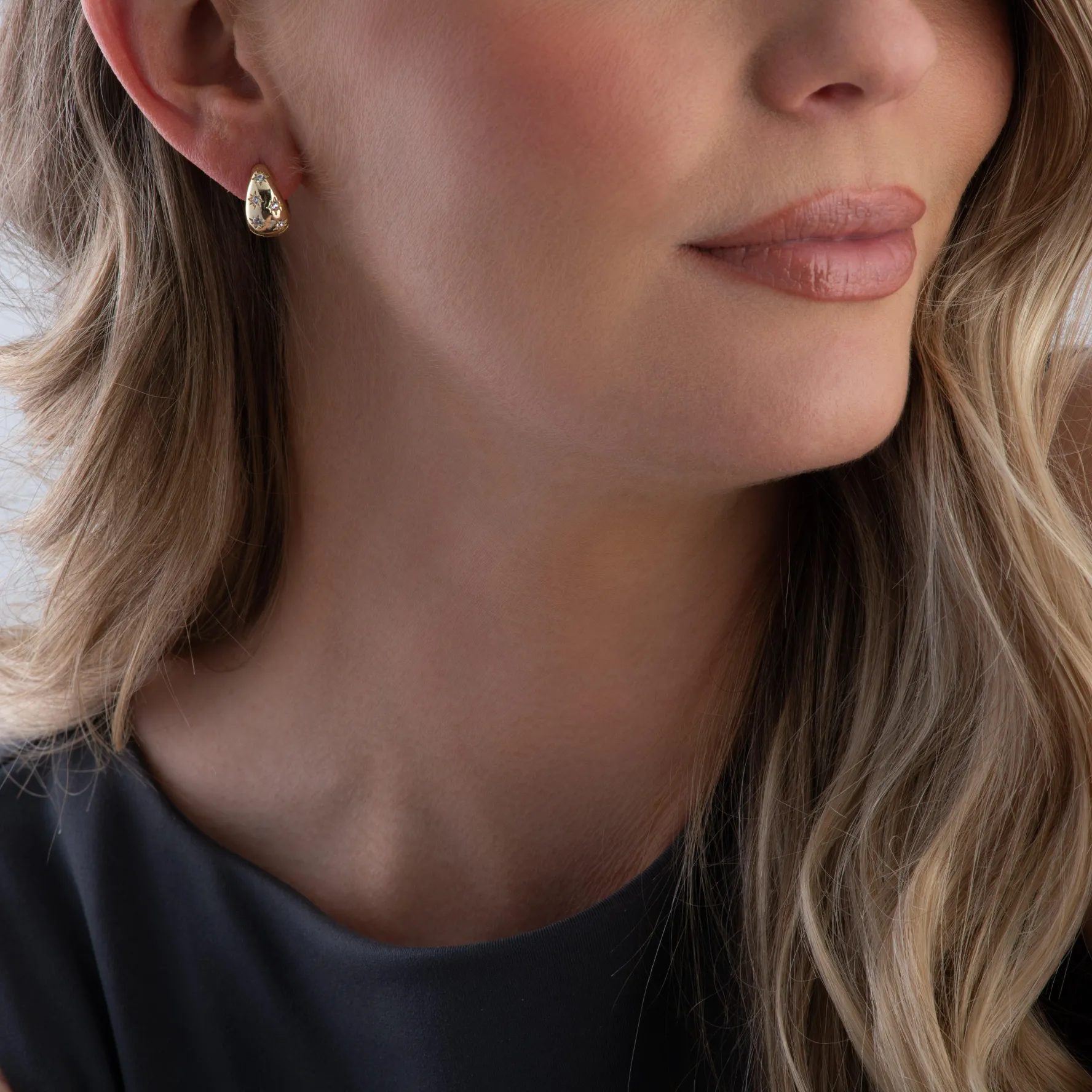 Beaverbrooks Yellow Gold Plated Cubic Zirconia Huggie Hoop Earrings