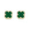 Beaverbrooks Yellow Gold Plated Cubic Zirconia Malachite Clover Stud Earrings
