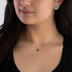 Beaverbrooks Yellow Gold Plated Cubic Zirconia Malachite Clover Stud Earrings
