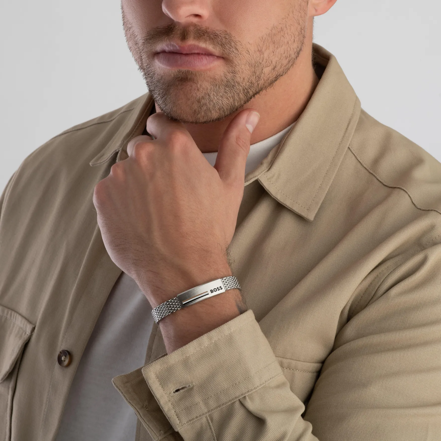 BOSS Alen Stainless Steel Mesh Men’s Bracelet