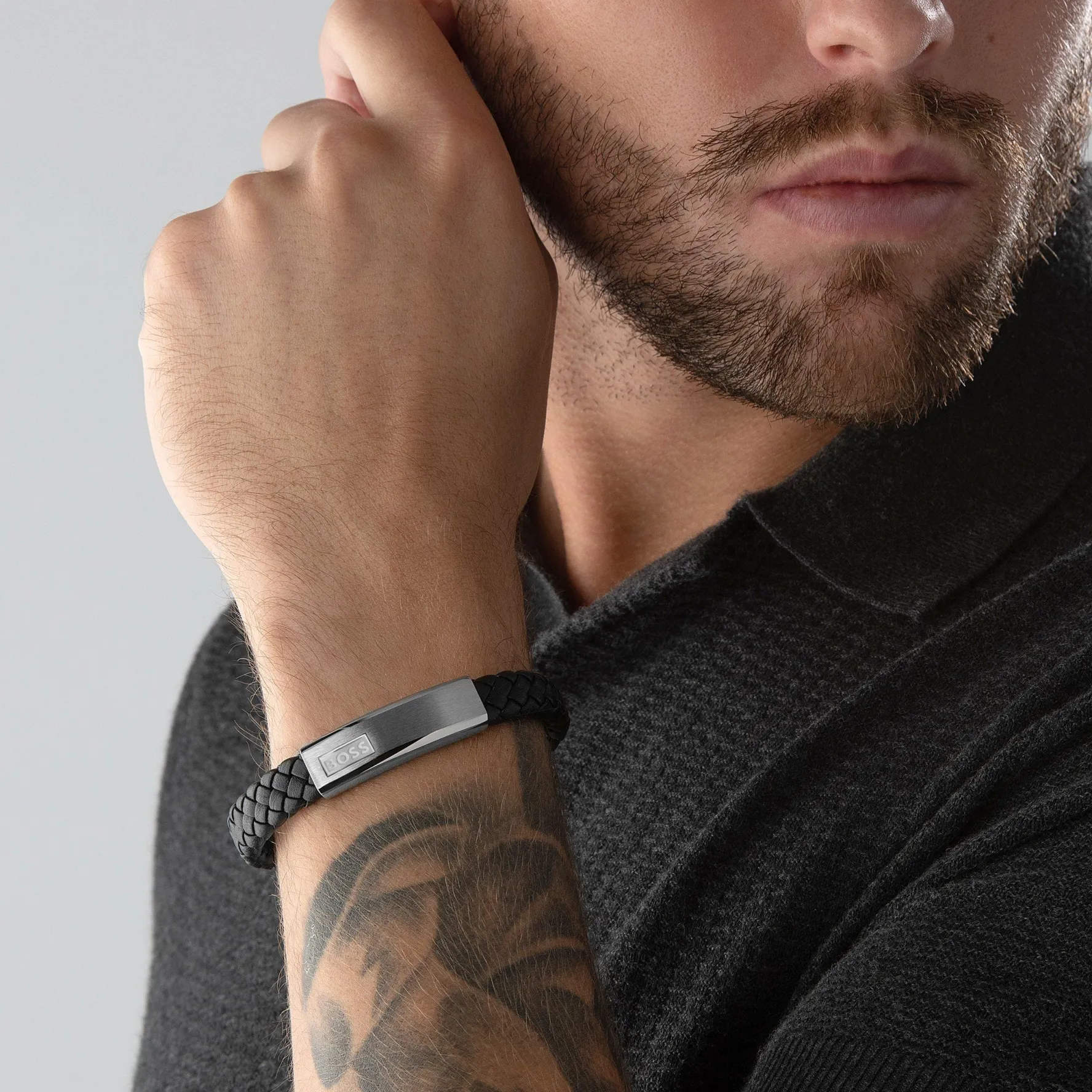 BOSS Black Leather Lander Men’s Bracelet