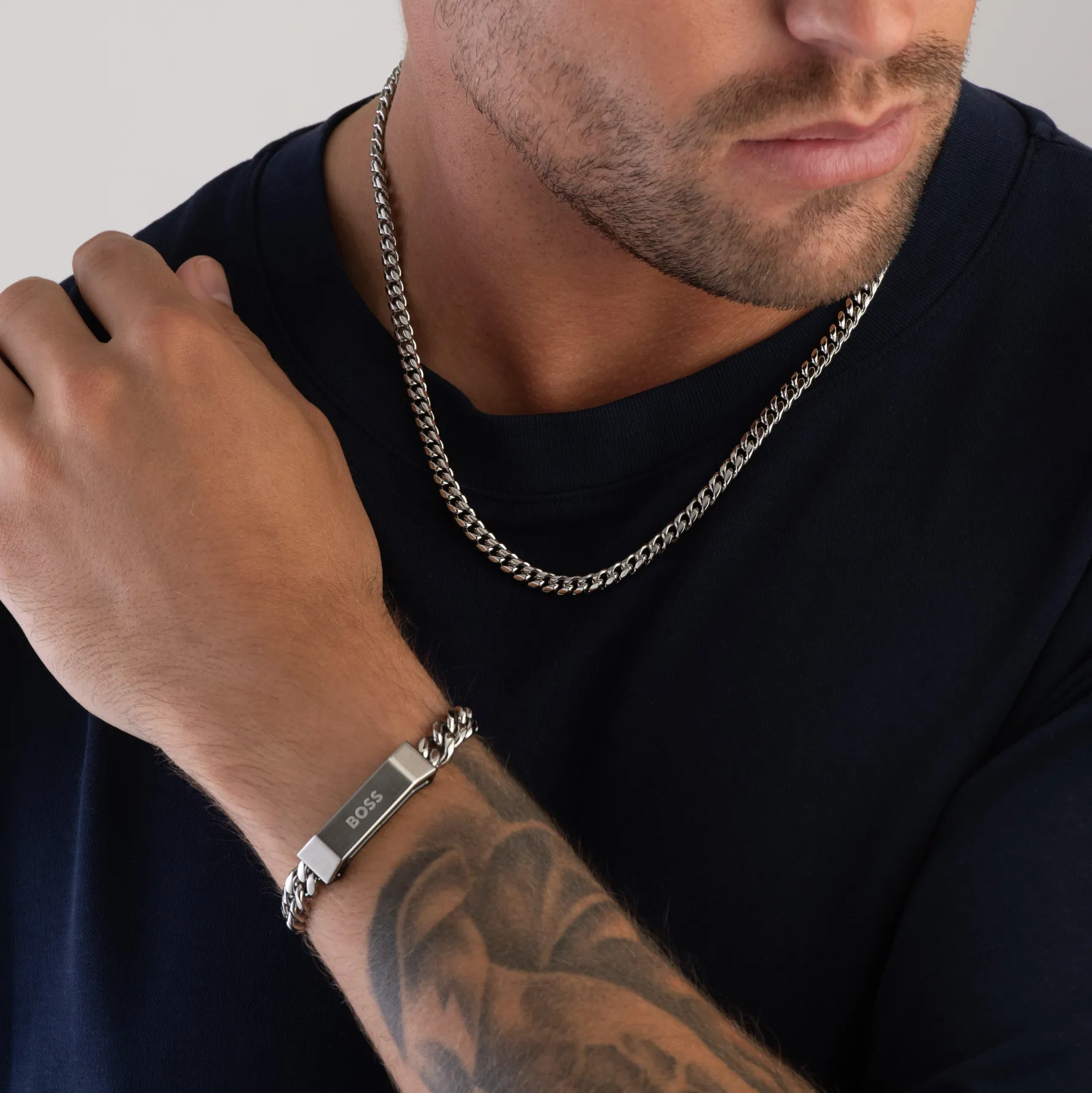 BOSS Chain Necklace and Bracelet Set