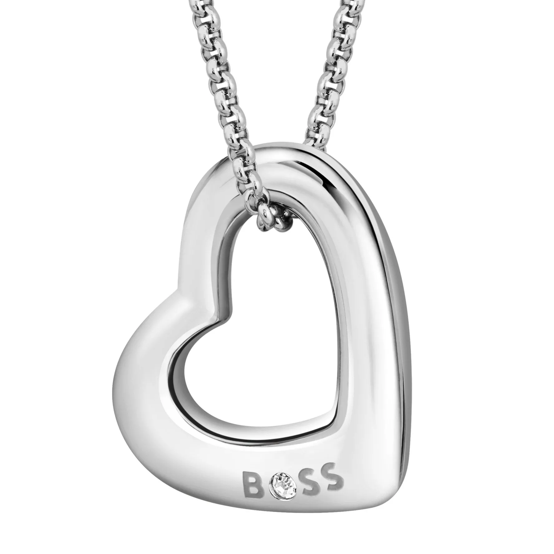 BOSS Honey Boundless Silver Crystal Heart Pendant