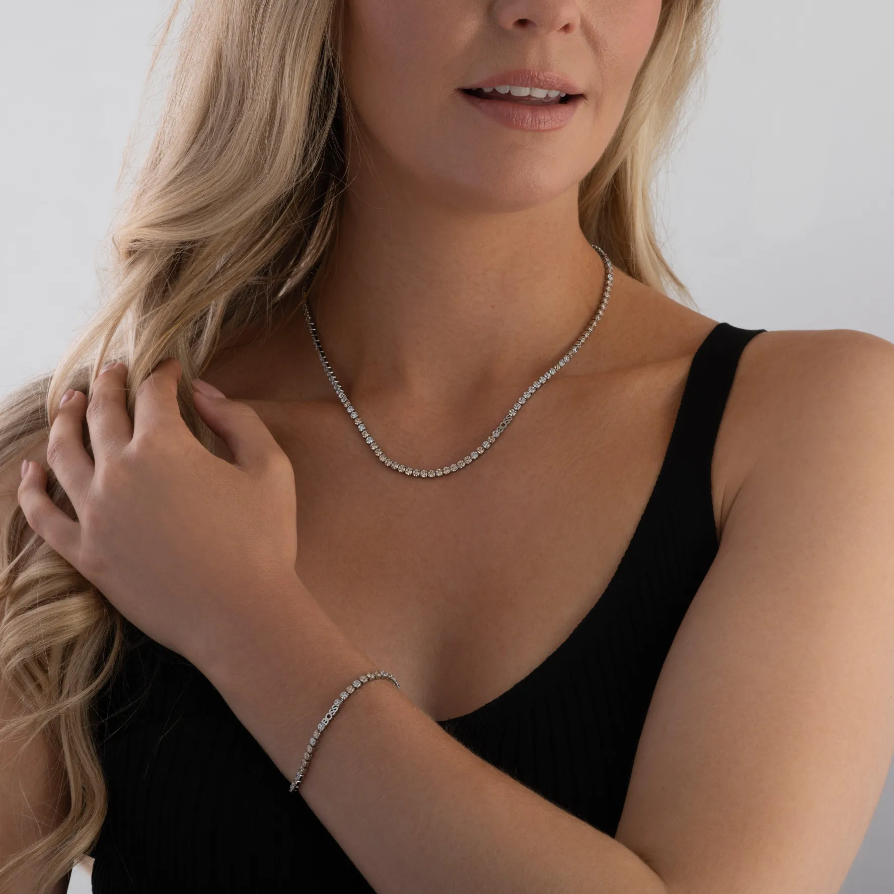BOSS Kassy Precious Silver Crystal Tennis Necklace