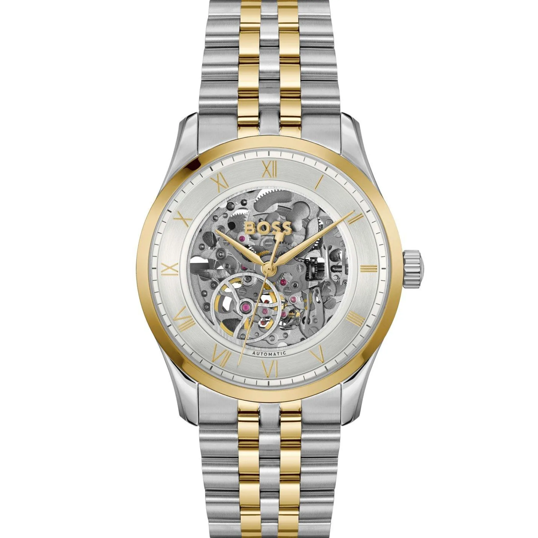BOSS Principle 41mm Stainless Steel and Yellow Gold Tone Skeleton Automatic Men’s Watch