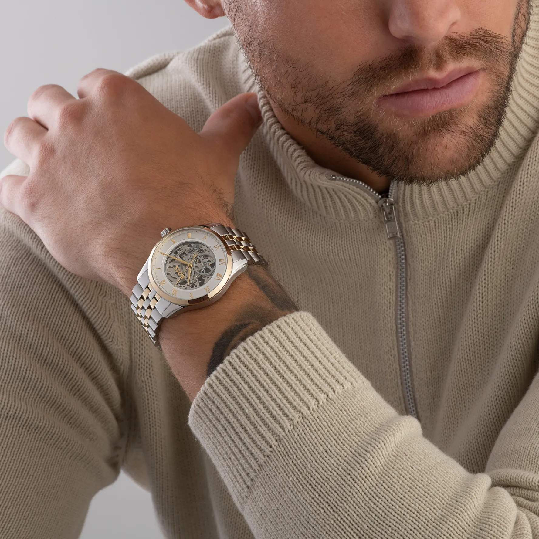 BOSS Principle 41mm Stainless Steel and Yellow Gold Tone Skeleton Automatic Men’s Watch