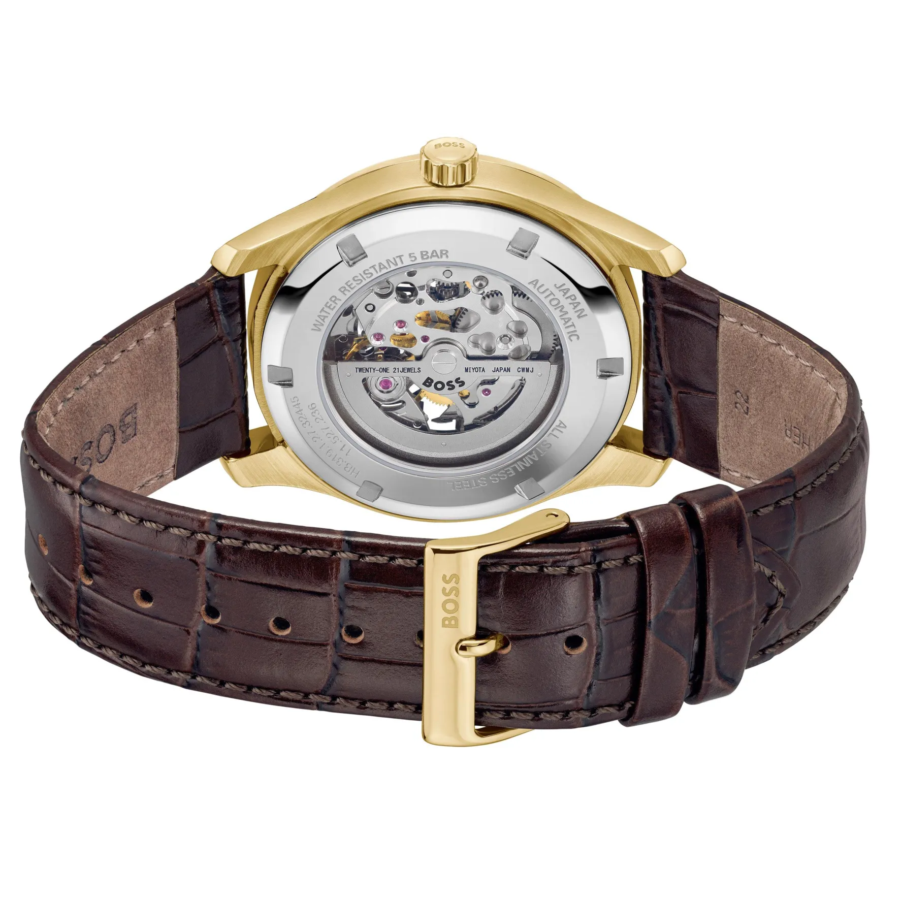 BOSS Principle 41mm Yellow Gold Tone Skeleton Automatic Men’s Watch