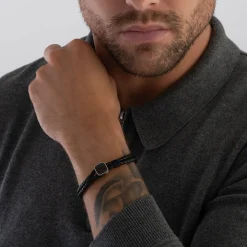 BOSS Seal Black Leather Men's Bracelet