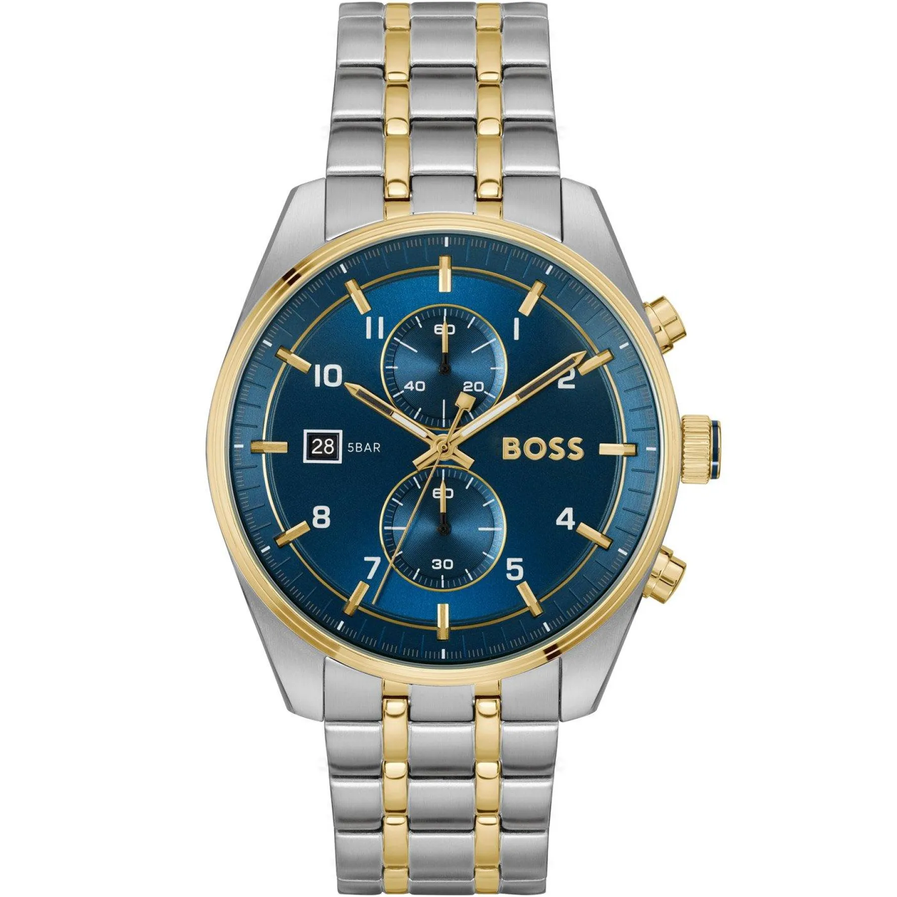 BOSS Skytraveller 44mm Stainless Steel and Yellow Gold Tone Chronograph Watch
