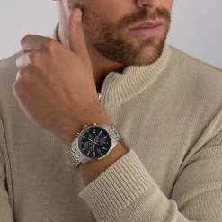 BOSS Skytraveller 44mm Stainless Steel and Yellow Gold Tone Chronograph Watch