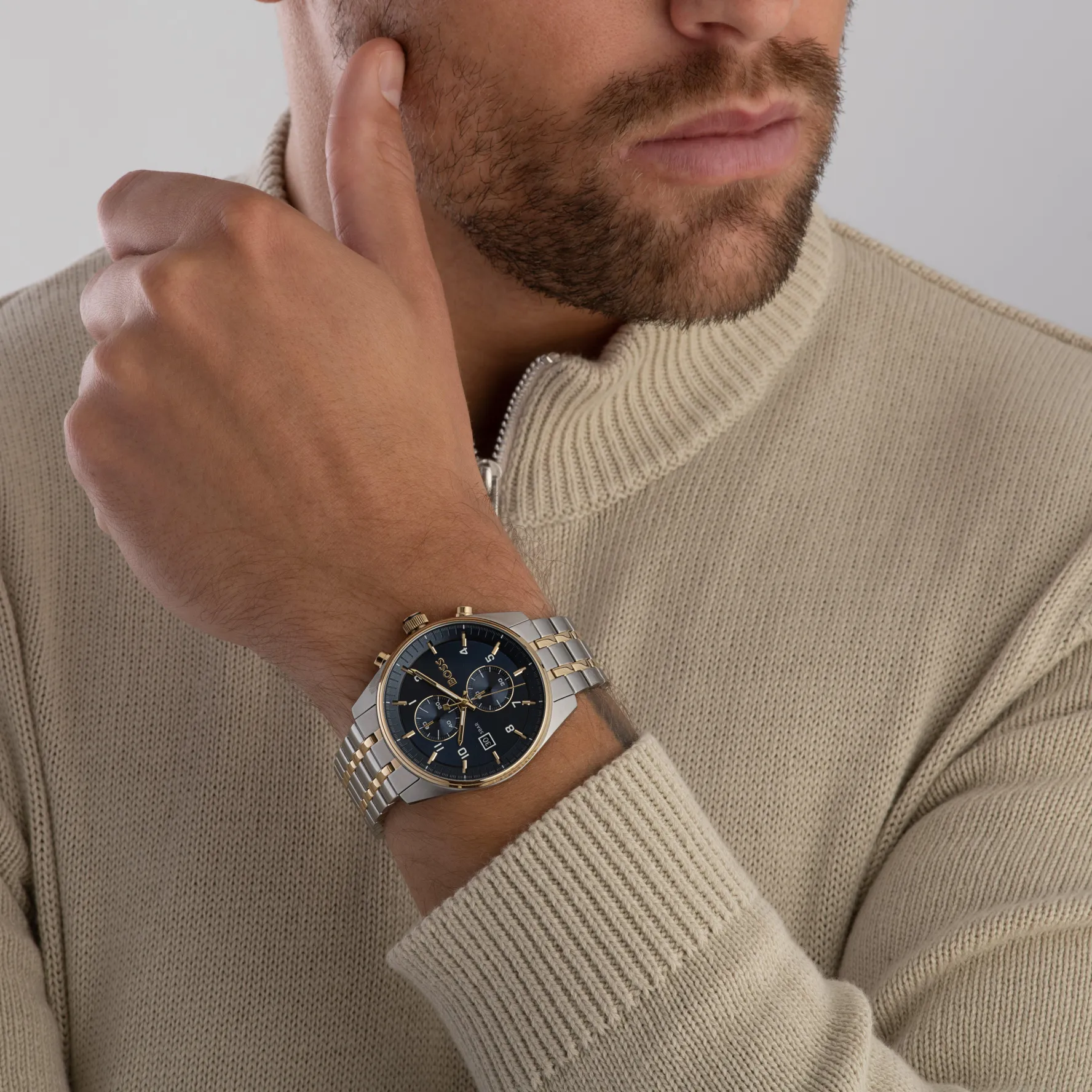 BOSS Skytraveller 44mm Stainless Steel and Yellow Gold Tone Chronograph Watch