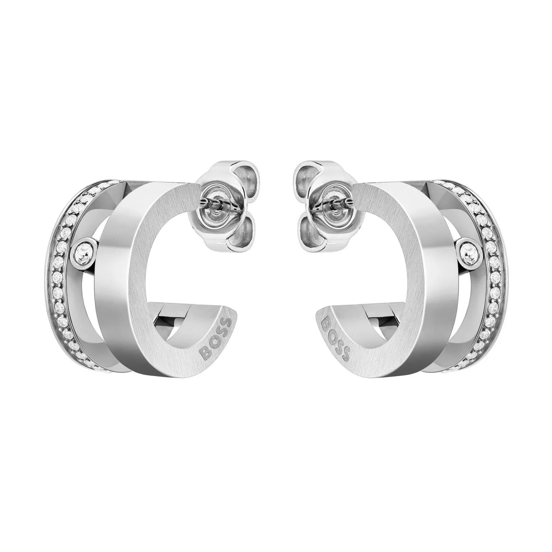 BOSS Stainless Steel Crystal Hoop Earrings