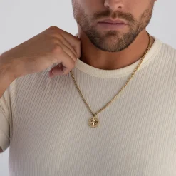 BOSS Yellow Gold Plated Compass Pendant