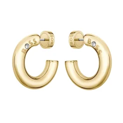 BOSS Yellow Gold Tone Crystal Hoop Earrings