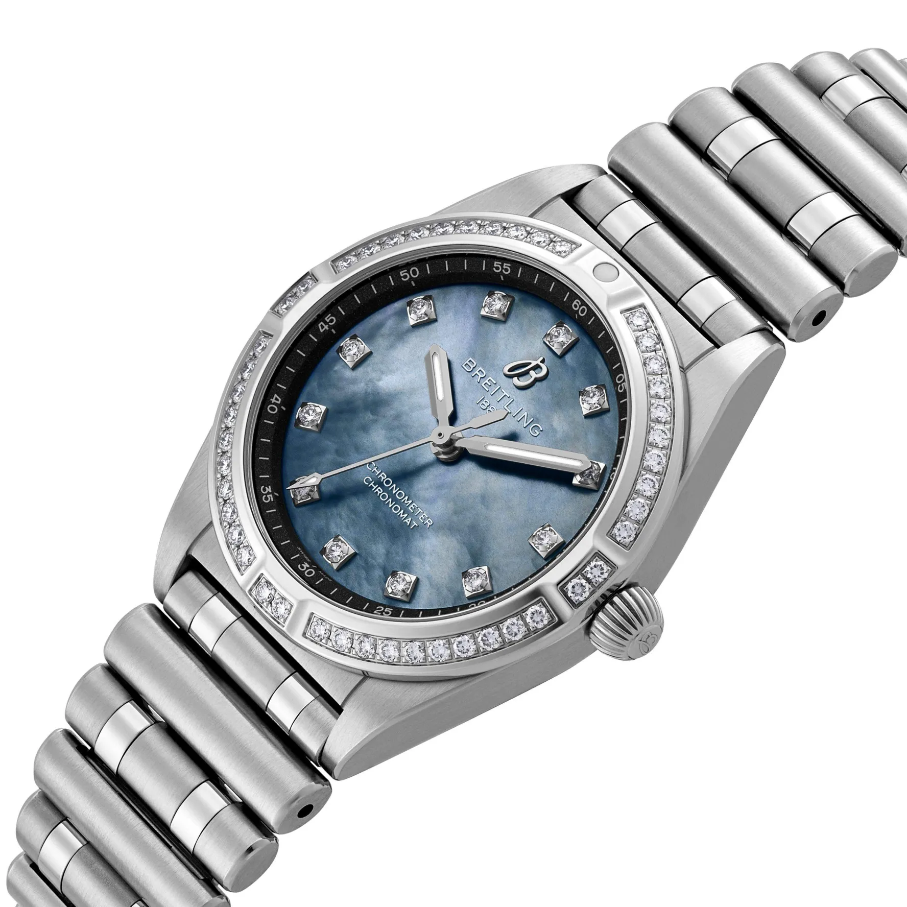 Breitling Chronomat 28mm Stainless Steel Mother of Pearl Ladies Watch