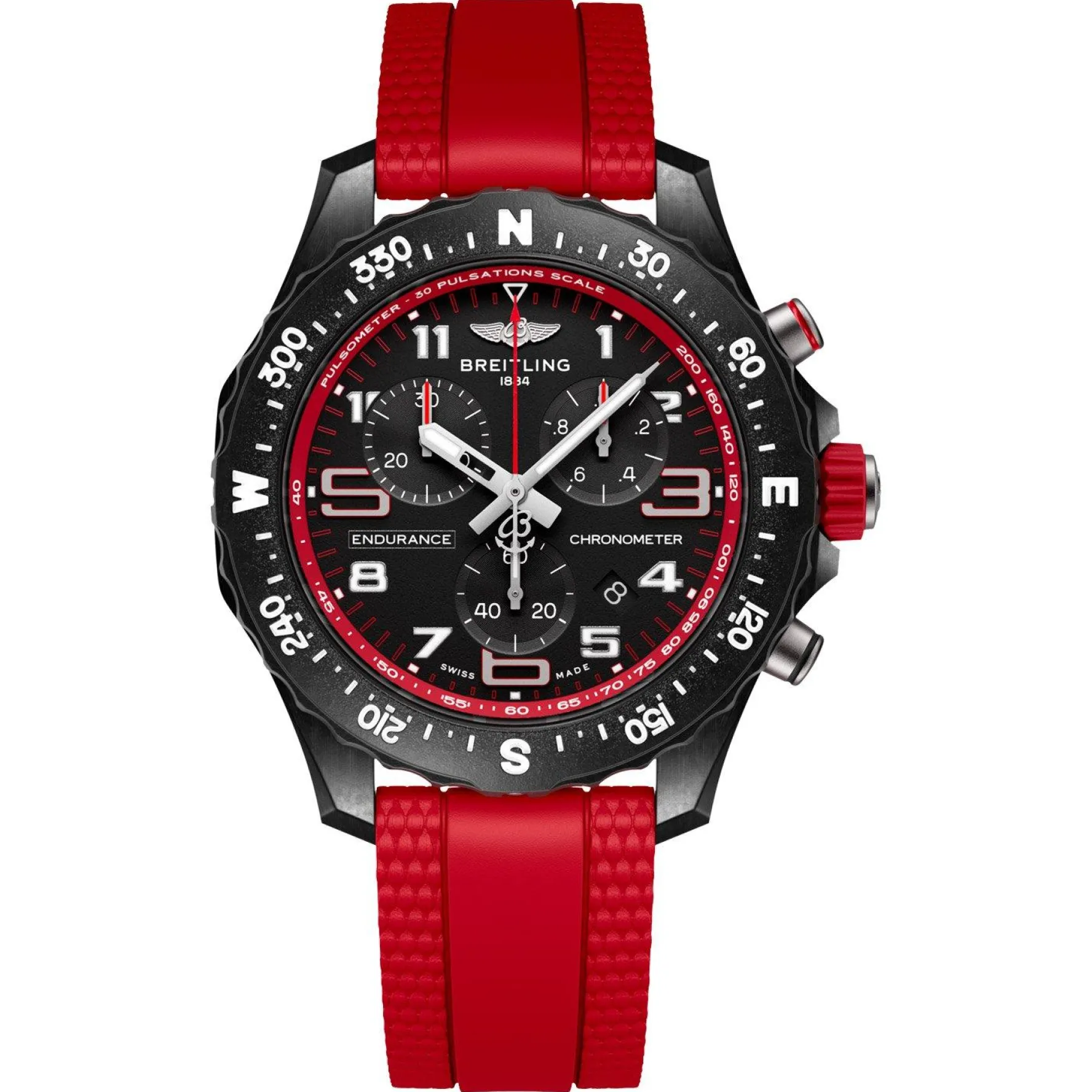 Breitling Endurance Pro 38mm Chronograph Red Rubber Strap Ladies Watch