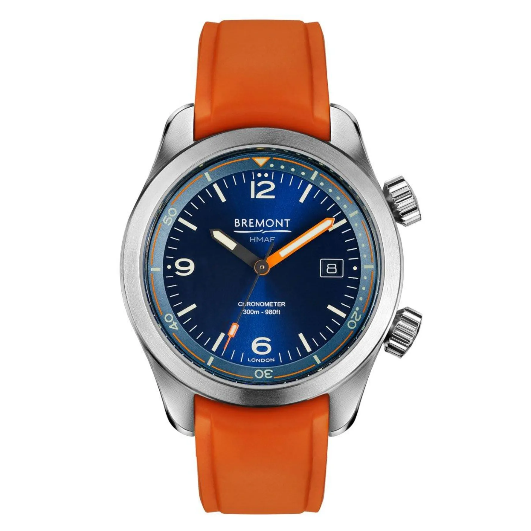 Bremont Argonaut Azure 42mm Orange Rubber Strap Automatic Men's Watch