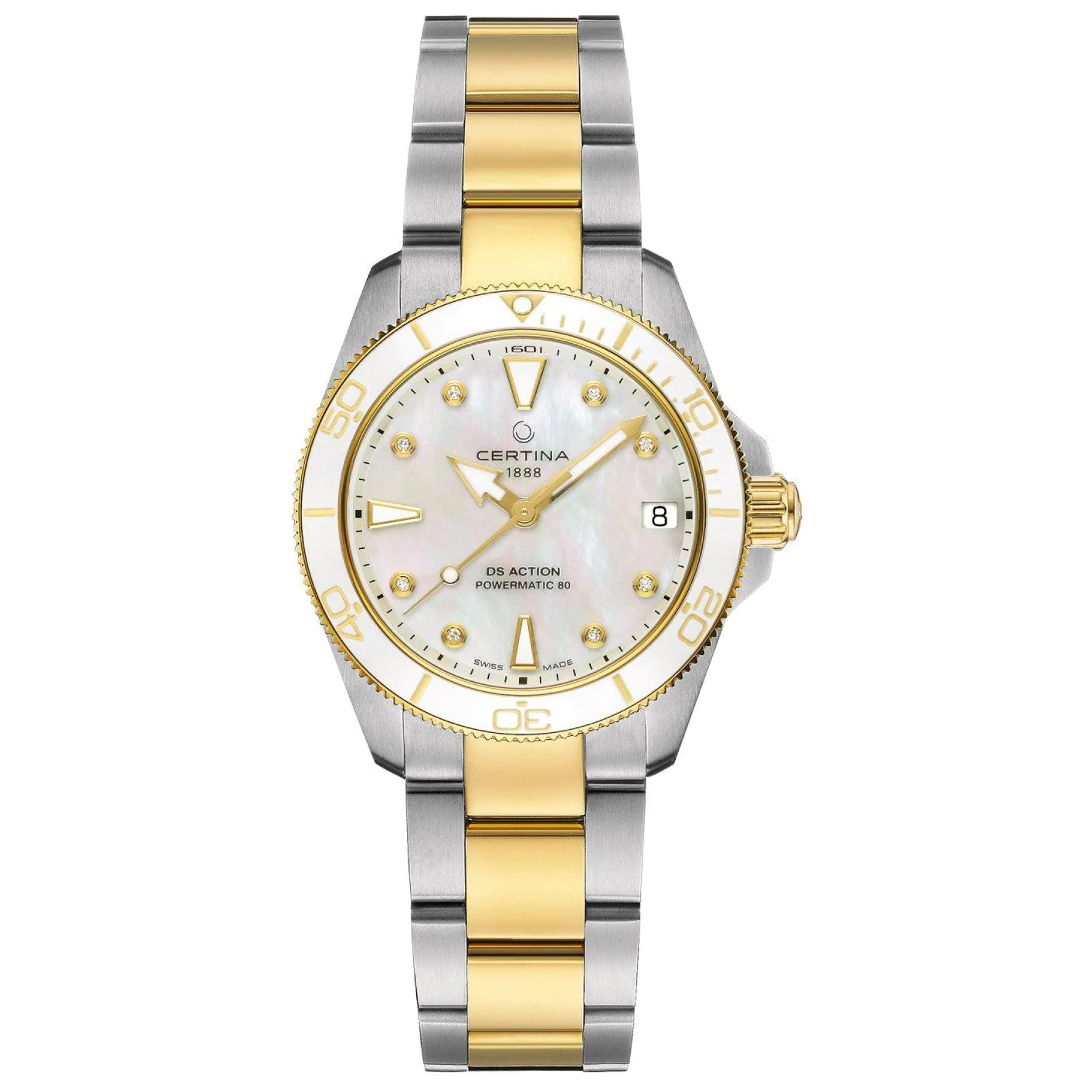 Certina DS Action 34.5mm Stainless Steel and Yellow Gold Plated Diamond Automatic Ladies Watch