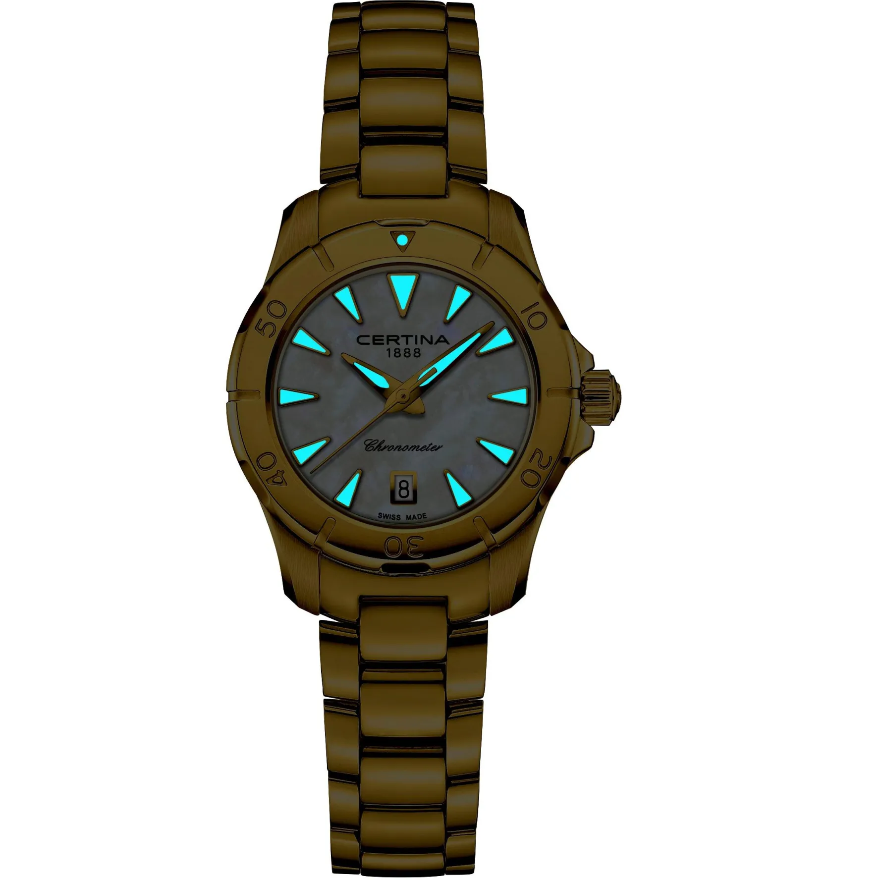 Certina DS Action 29mm Yellow Gold Plated Mother of Pearl Chronometer Ladies Watch