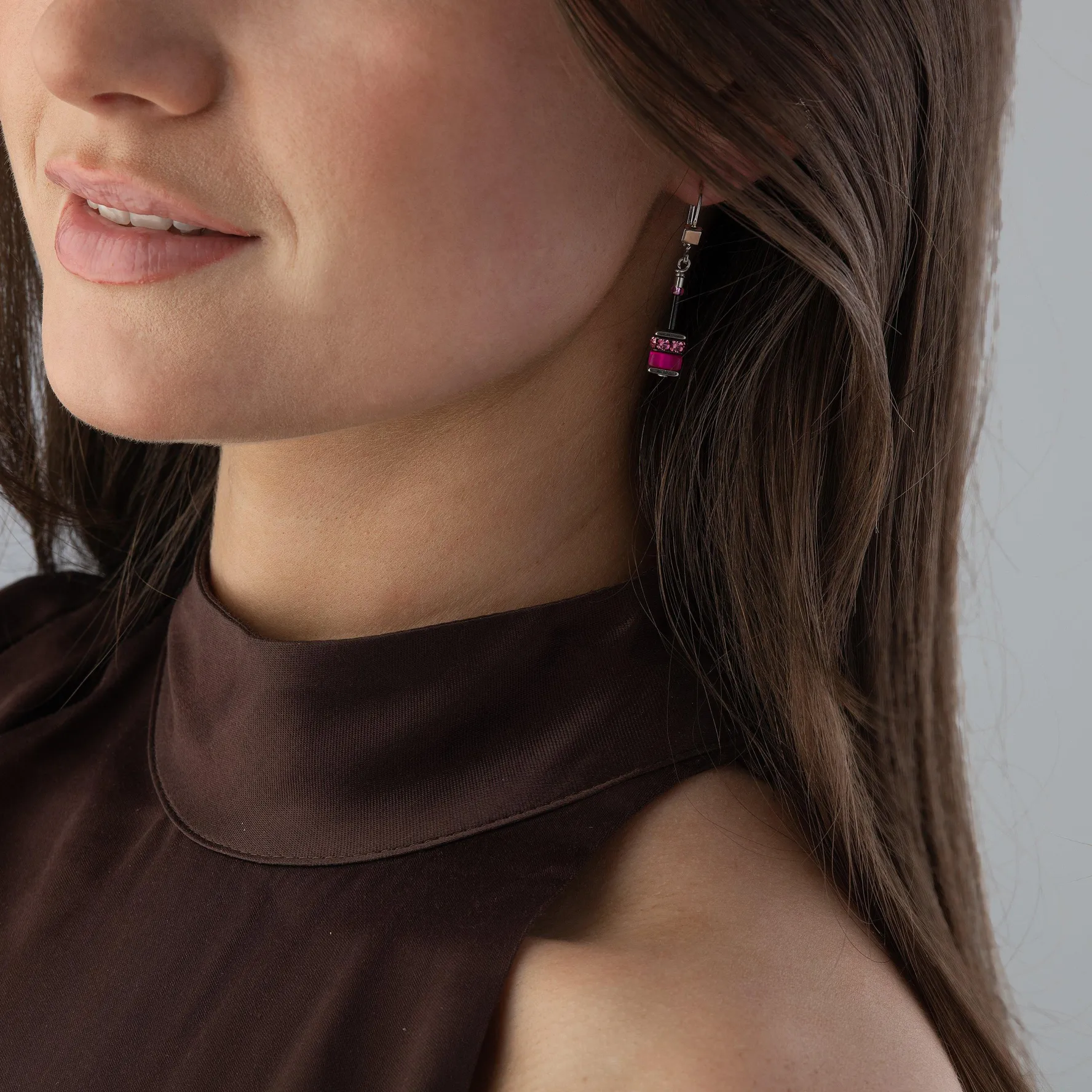 Coeur De Lion GeoCUBE Silver and Stainless Steel Crystal Earrings