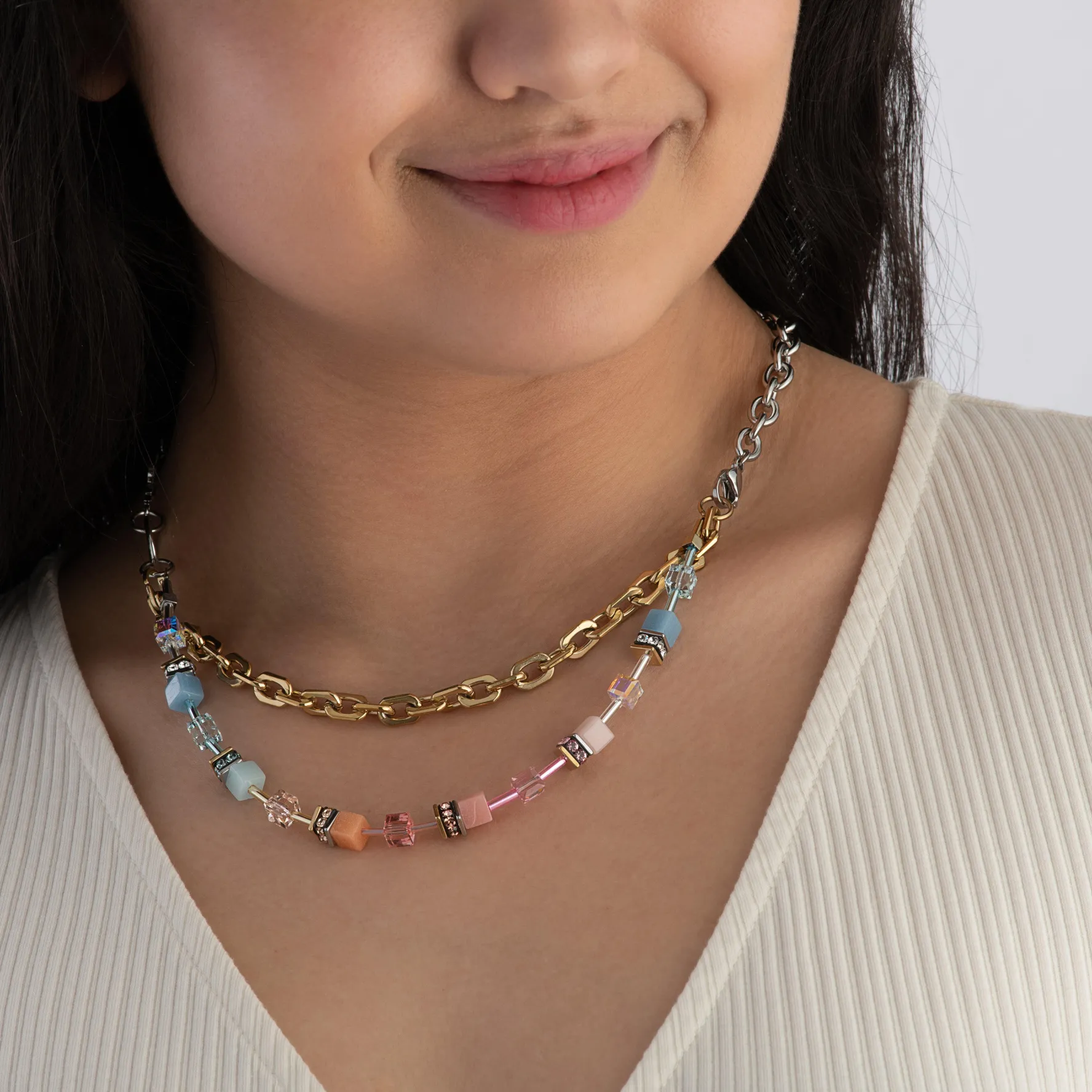 Coeur De Lion GeoCUBE Yellow Gold Tone Layered Necklace