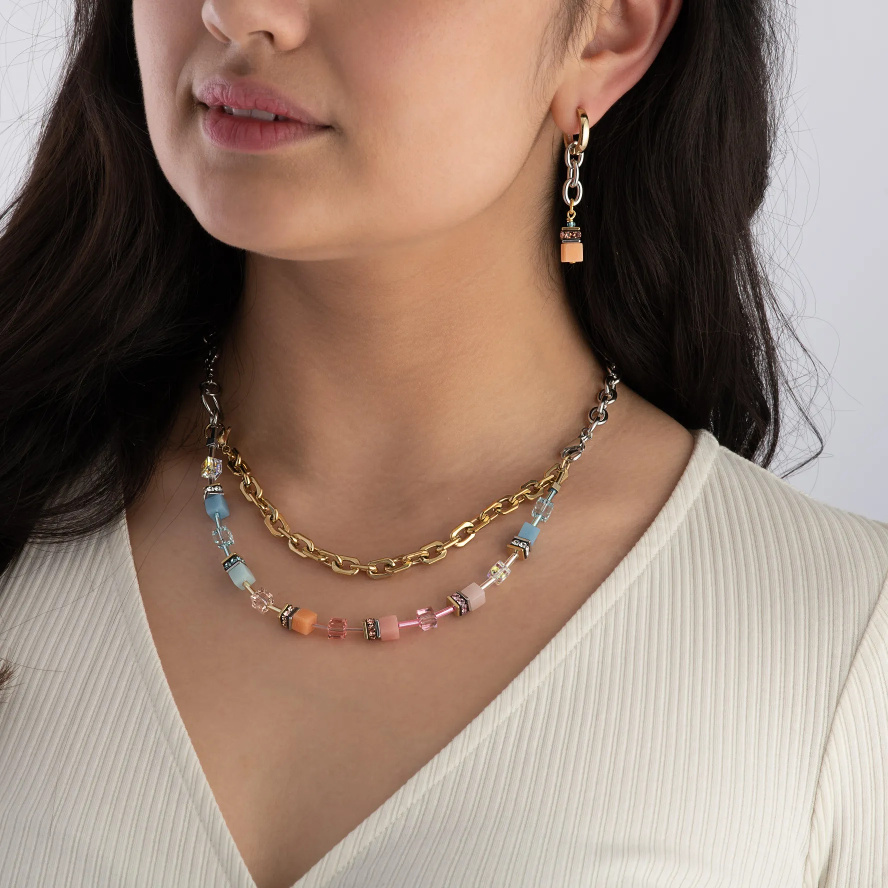 Coeur De Lion GeoCUBE Yellow Gold Tone Layered Necklace