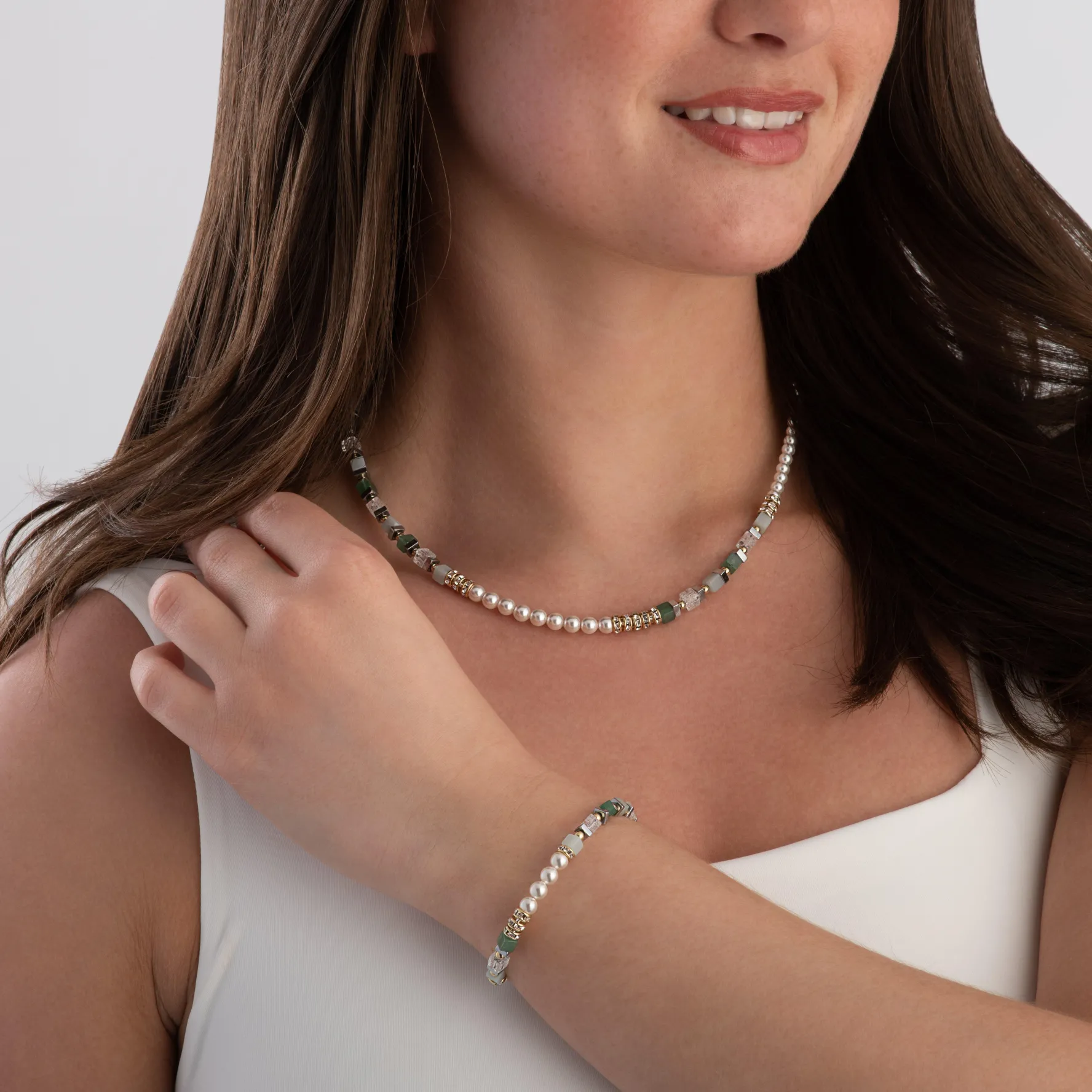 Coeur De Lion Precious Fusion Yellow Gold Tone Pearl and Crystal Bracelet
