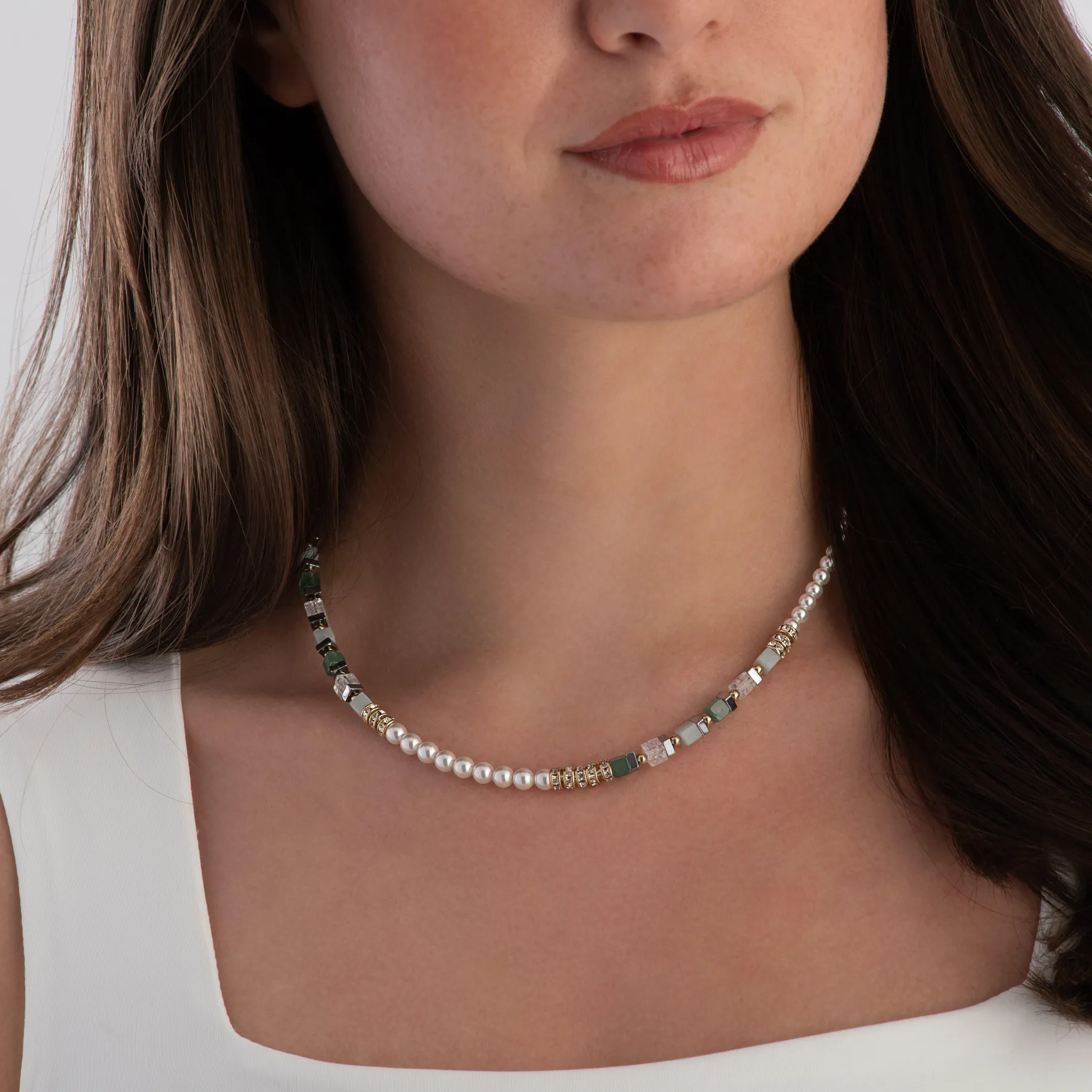Coeur De Lion Precious Fusion Yellow Gold Tone Pearl and Crystal Necklace