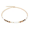 Coeur De Lion Yellow Gold Tone Pearl and Tiger’s Eye Necklace
