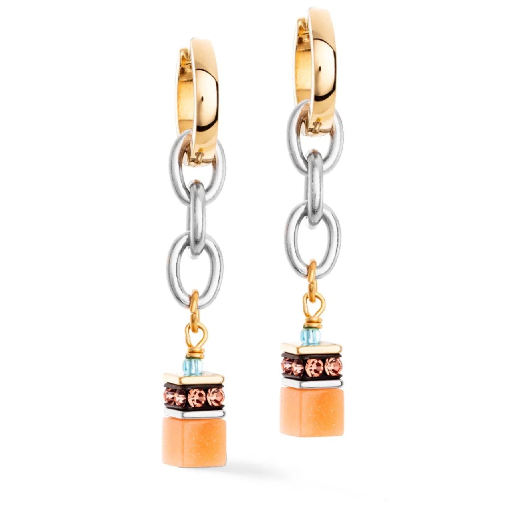 Coeur De Lion Yellow Gold Tone GeoCUBE Crystal Drop Earrings