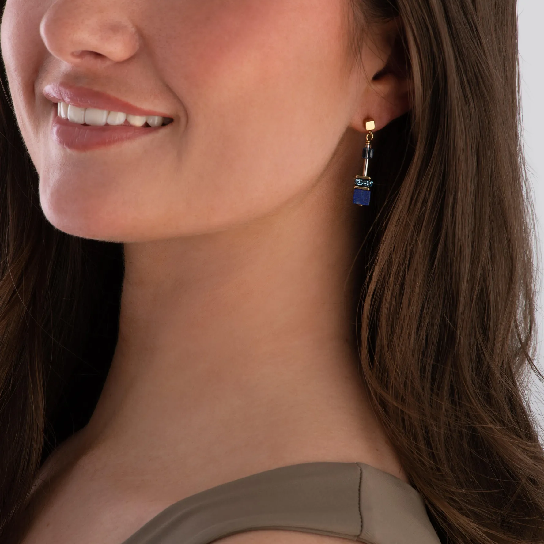 Coeur De Lion Yellow Gold Tone GeoCUBE Drop Earrings