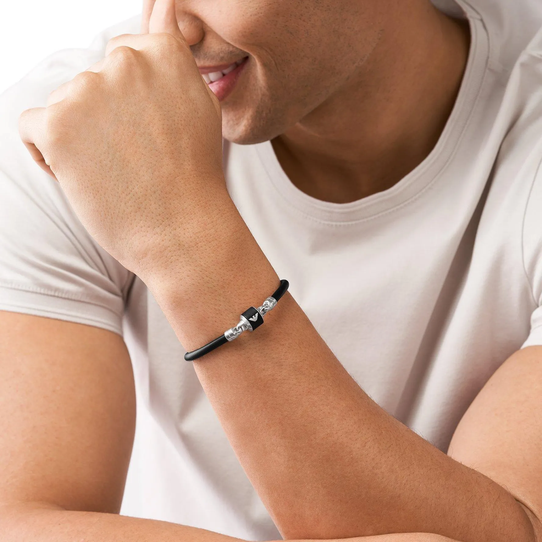 Emporio Armani Black Marble Leather Men’s Bracelet
